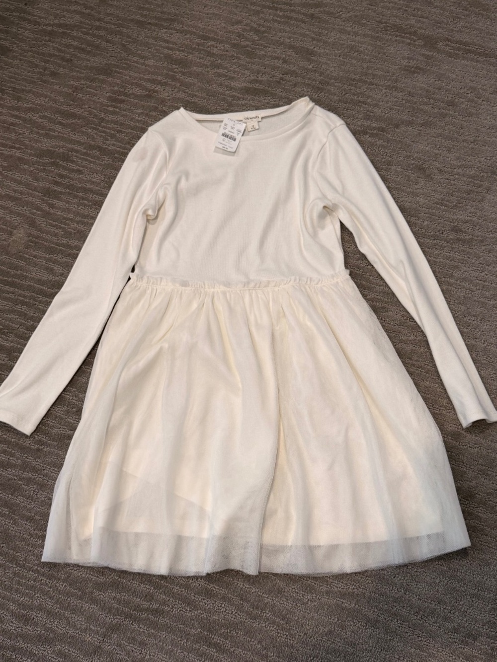 New Crewcuts Girls' Cream Off White Mixed-media Tulle Dress Size 12